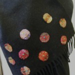 Black scarf with harris tweed and felted wool polka dots